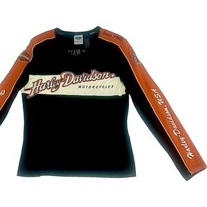 Y2K Harley Davidson Long Sleeve V Neck Graphic T-shirt, size medium